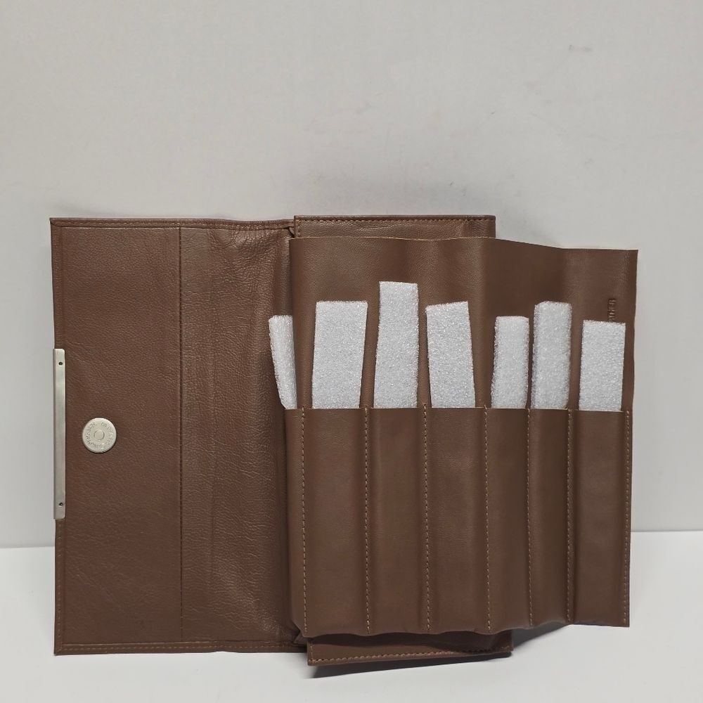 Genuine Brown Leather Brush Tool Pencil Roll Organizer Holder
